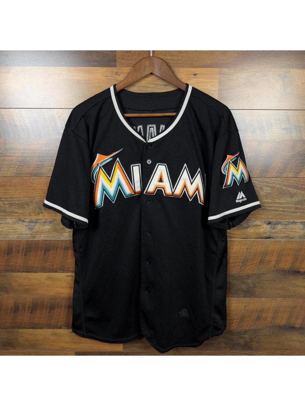 Miami Marlins Jose Fernandez Majestic Baseball Jersey Size 44 Black MLB